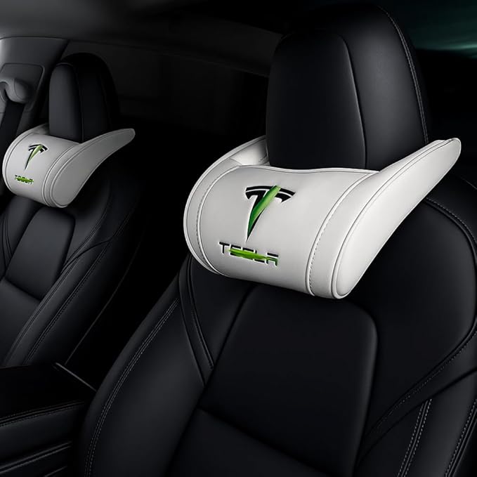 Car Headrest Neck Pillow Support Memory Foam Ergonomic Design Accessory for Driving Seat Fatigue Relief Compatible with Model S X 3 Y & Cybertruck - 1 Piece