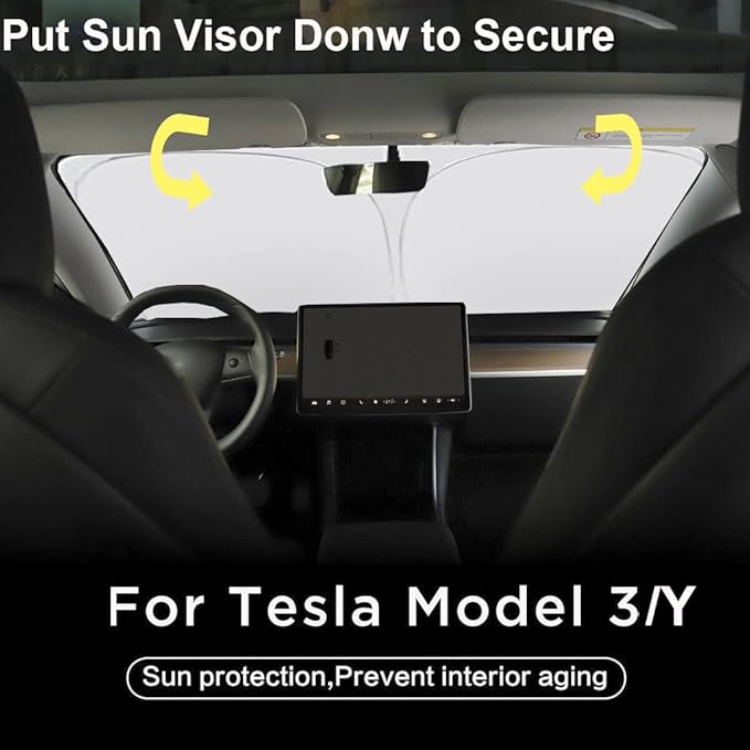 Gven Sunshade for Tesla Model Y Accessories 2025 Funny Eyes Windshield Sun Shade Car Front Window Shade for Tesla Model 3 Accesssories Dual-Sided Versatility (Grey Eyes)