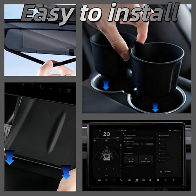 4 PCS Silicone Center Console Accessories Kit for Tesla Model Y Juniper 2025 2026 Center Console Mat,Cup Holder Insert Screen Edge Protector Frame,Mirror Frame Protectors(Black Model Y Juniper)