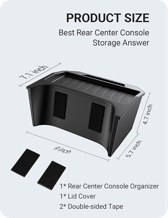 BASENOR 2017-2023 Tesla Model 3 Trash Can, Rear Center Console Organizer Tray, Backseat Storage Box with Lid Cover for Model 3 Interior Accessories(Not Fit 2024 2025 Model 3)