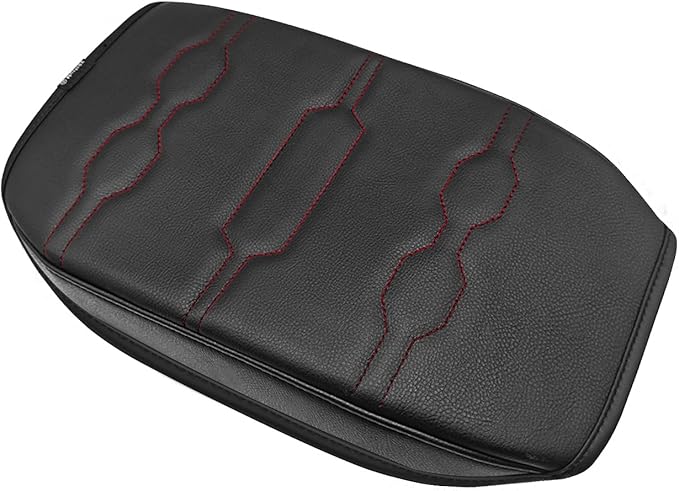 Muslogy Center Console Armrest Cover Fit for Ford Ranger 2024 2025 2026 Accessories, Comfort Armrest Pad Console Lid Cushion Vegan Leather Regular Thick(Black/Orange Trim)