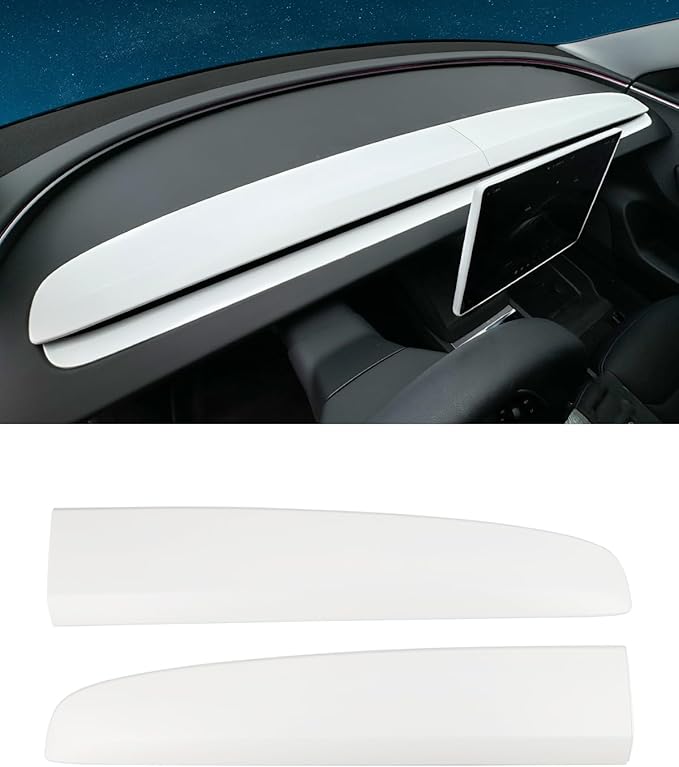 KKTR-CAR Dashbooard Cover 2pcs ABS Dashboard Panel Trim Cover Sticker Compatible with Tesla Model Y Juniper 2025 2026 Model 3 Highland 2024-2026 (Matte White)