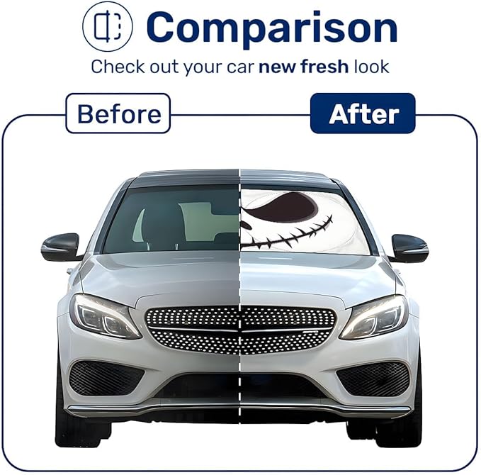 Horror Windshield Sun Shade for Car SUV Truck (55x30 Inches), Front Window Visor for Windows, Protector Blocks UV