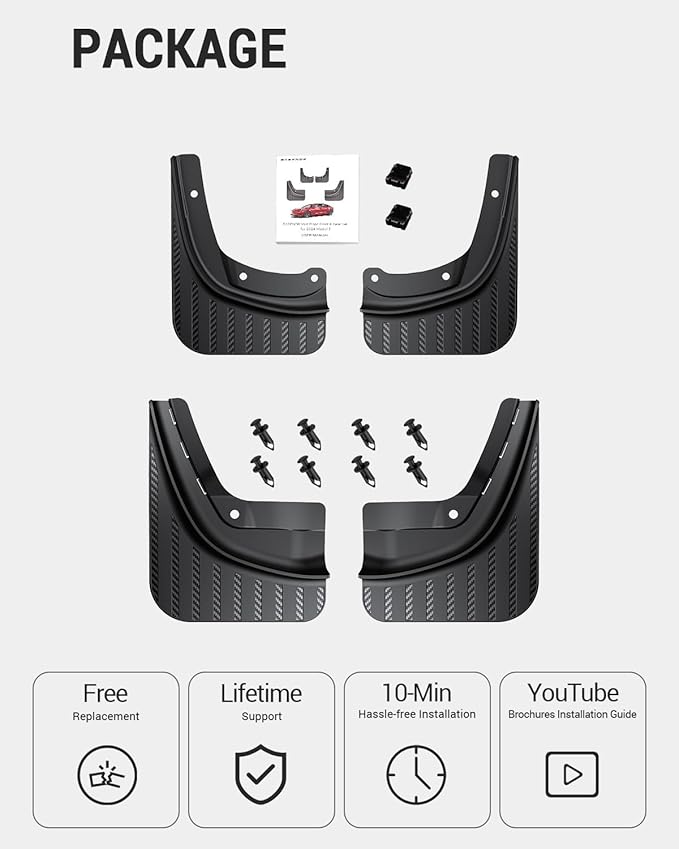 BASENOR for Tesla Model 3 Highland Mud Flaps 2024-2026, Aerodynamic No-Drilling Splash Guards, All-Weather Paint Protection Kit, Tire Protector New Model 3 Accessories - Set of 4