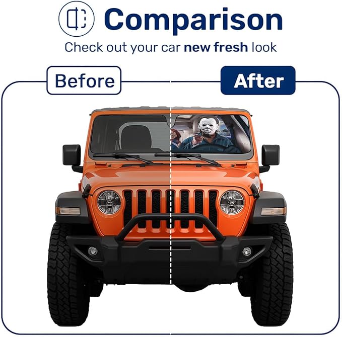 Horror Movie Character Windshield Sun Shade for Car SUV Truck (53x17 Inches), Automobile Sunshade, Protector Blocks UV, Christmas Car Decor