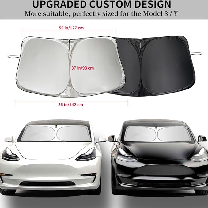 Upgraded Sunshade for Tesla Model Y Model 3 Windshield - Enhanced UV Protection, Durable Metal Frame, Foldable Full-Front Shade - Summer Accessories for Tesla Model 3/Y 2016-2024