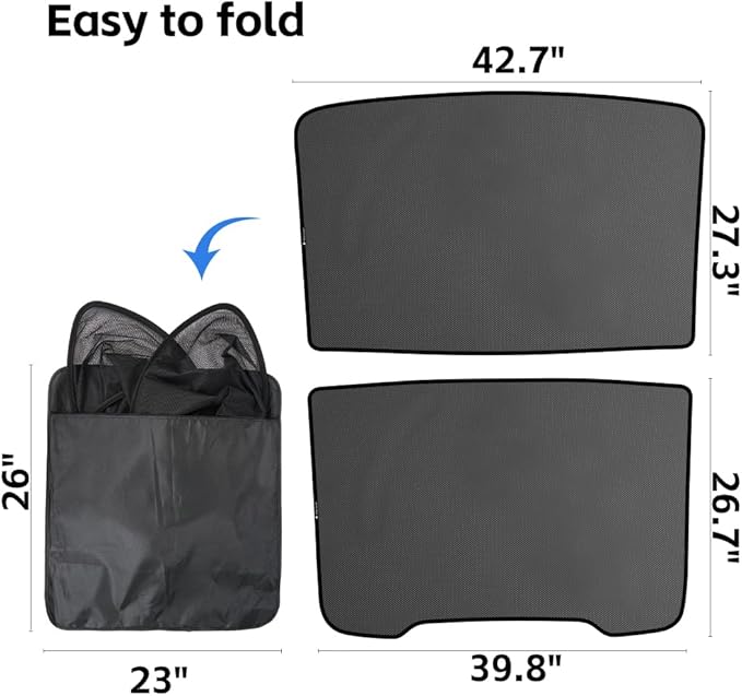 Lightweight mesh Sunshade Roof for Tesla Model Y(2020-2025),2 in 1 Upgraded Sunroof Windshield Shade,Foldable Front & Rear Sunroof UV & Heat Insulation Glass Roof Sun Shade for Model Y Accessories