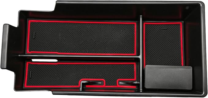 BestEvMod Center Console Organizer Tray Compatible with Chevy Blazer EV 2026 2025 2024 2023 Interior Accessories Armrest Storage Box ABS Material with PVC Trim & Removable Coin Holder (Red)