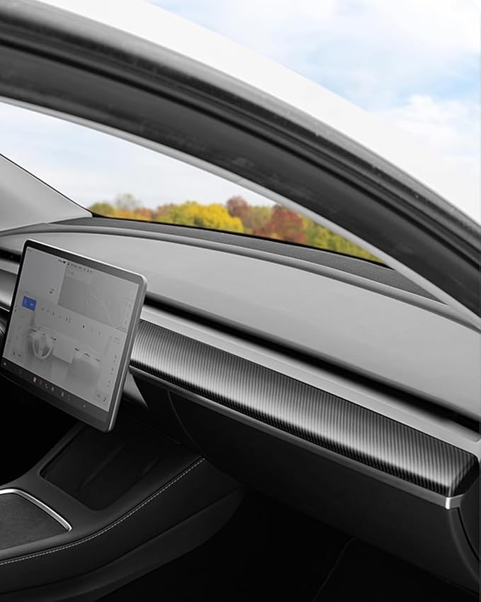 Dashboard Cover and Front Door Cover Compatible with Tesla Model 3(2017-2023) and Model y(2019-2024) (Matte Carbon Fiber Dashboard 2pcs only)