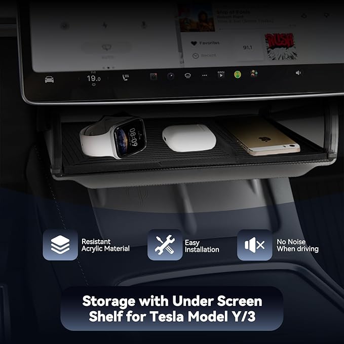Under Screen Storage Box for Tesla 2020-2025 Model Y 2020-2023 Model 3, Hidden Design & Stable Installation, Hiddenable Privacy Storage with Anti-Slip Silicone Pad for Model Y 3 Accessories