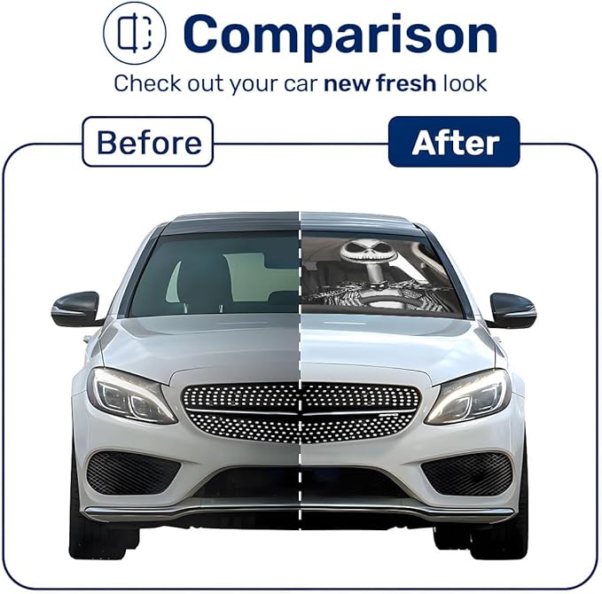 Horror Windshield Sun Shade for Car SUV Truck (55x30 Inches), Front Window Visor for Windows, Protector Blocks UV