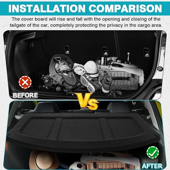 Powerty Cargo Cover for 2018-2023 Hyundai Kona Retractable Trunk Cover Trunk Shielding Shade for Kona Accessories Cargo Luggage Cover No Gap (Can Withstand Load)