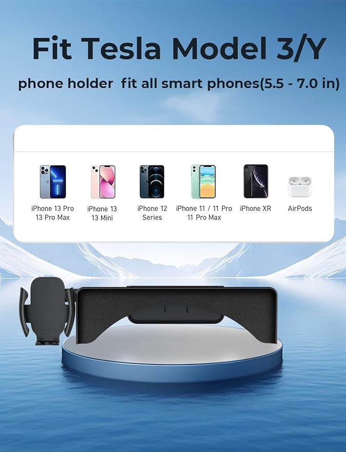 Premium Tesla Phone Mount & Holder for Model Y (2019-2024) & Model 3 (2018-2023),Snap-On Screen Clip with Scratch-Free Felt Base, Solid Alloy Arm
