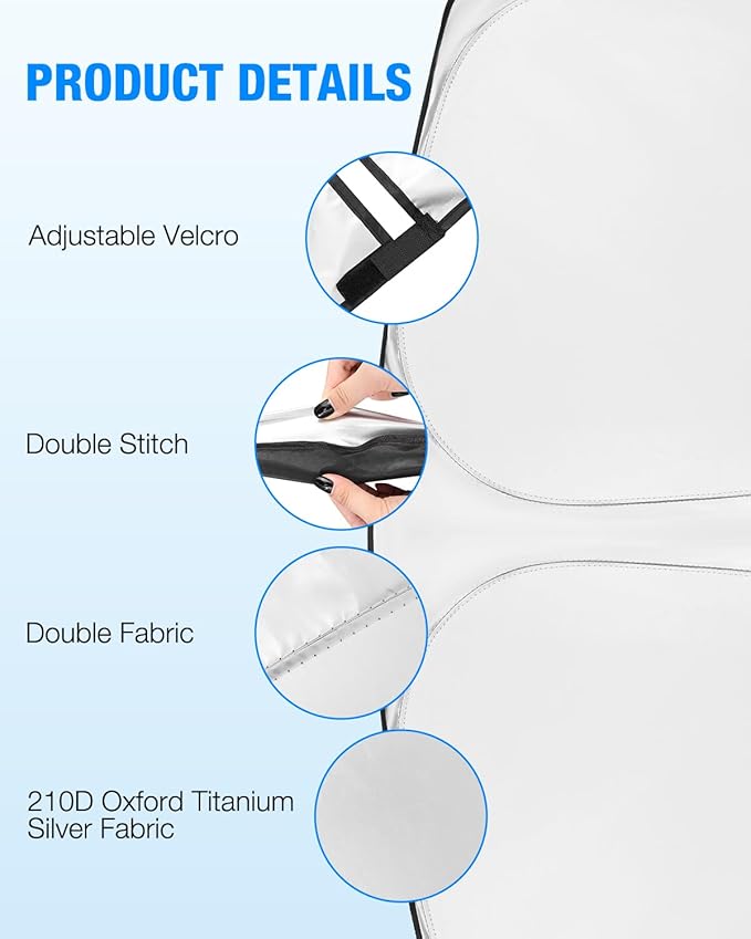NEVERLAND Windshield Sun Shade for Cars, 210D Oxford Fabric Universal Front Window Sunshade Cover (57.87" x 27.56"), Heat & UV Rays Blocker for SUV and Sedan Interior Protection