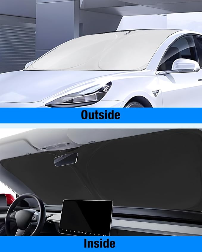 Neverland Windshield Sun Shade Custom Fit - for Tesla Model X 2016-2025, Sag-Proof 210D Oxford Foldable Visor Cover, UV Ray Block Heat Shield