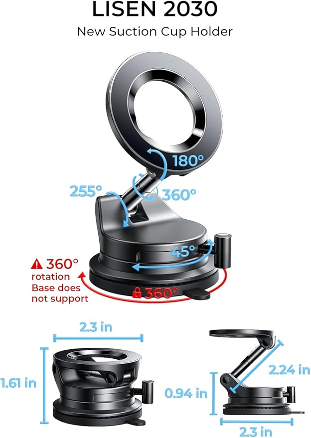 LISEN for Magsafe Car Mount, Cell Phone Holders for Your Car, Magnetic Car Accessories for Women Men Truck Jeep BMW for iPhone 17 Pro Max 16 15 14 13 12, Samsung S26, Black