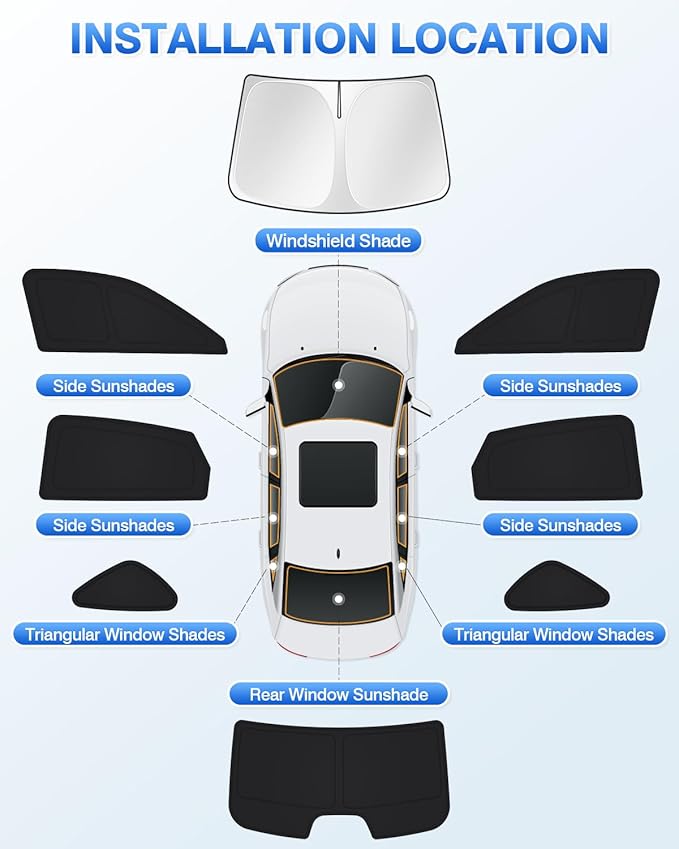 Windshield Sun Shade for 11th Gen Honda Civic 2022-2025 2026 (NOT for Hatchback) Side Rear Window Shade Cover Kit Full Window Sun Visor Shield Camping Keep Vehicle Cool Black 8PCS