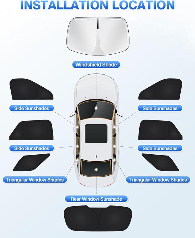 Windshield Sun Shade for Ford Explorer 2020-2025 2026 Side Rear Window Shade Privacy Cover Window Sun Visor Blocker Keep Vehicle Cool Black 8PCS
