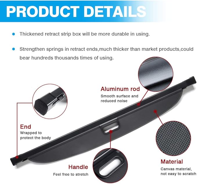 Powerty Only Fit for Cargo Cover Benz GLE 2016 2017 2018 2019/ Benz ML Series ML350 2012 2013 2014 2015 Rear Trunk Shade Retractable Trunk Shield Luggage Tonneau Security Cover Black