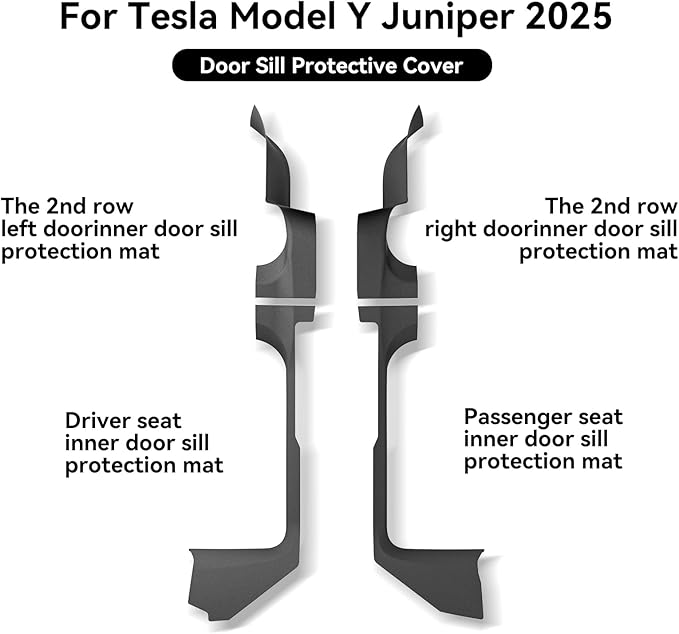 LUCKEASY 4PCS Front & Rear Door Entry Threshold Strip Protector for Tesla Model Y Juniper 2025 2026 Door Sill Protective Cover Anti-dust Pads Protector Cover for Model Y Juniper Accessories TPE Black