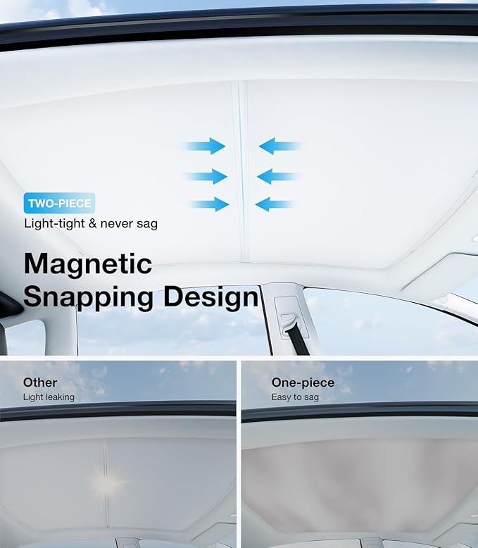 Wigoo 2025 Upgrade Tesla Model Y & Model 3 Sunshade Roof Clip Accessories for a on Tesla Model Y 2020–2026 and Model 3 2020–2026, Gray