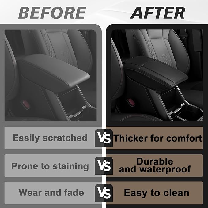 Muslogy Center Console Armrest Cover Fit for Subaru Forester 2019-2024 Accessories, Comfort Armrest Pad Console Lid Cushion Vegan Leather Regular Thick