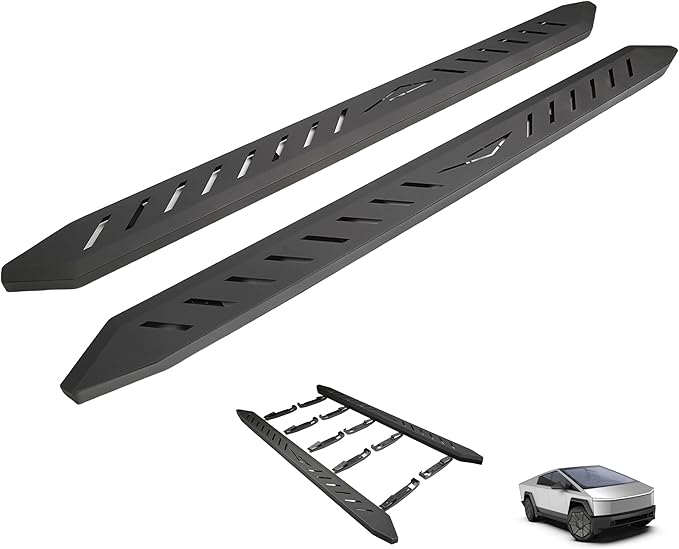 2Pcs Running Boards Compatible with Tesla Cybertruck – 800lbs Load Capacity, Heavy-Duty Carbon Steel Side Steps with All-Weather Anti-Slip Design, Bolt-On Installation, Hollow Style Accessory