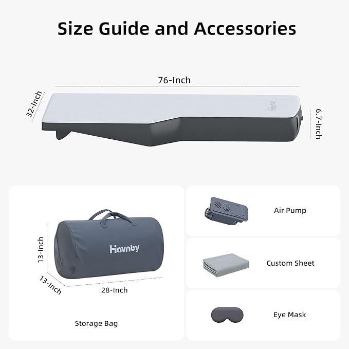 Havnby FlatCore Backseat Solo Mattress for Tesla Model Y, Wedge Design & 6.7-Inch Solid Foam for Flat Car Bed, Portable Camping Mattress w/Built-in Pump for Campers, Hiking, Nap, Road Trip