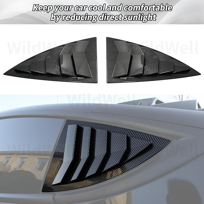 WildWell Rear Side Window Louver Cover for 2020-2026 Tesla Model Y & Model Y Juniper, Side Window Louver Air Vent Scoop Sunshade Covers Exterior Accessories Carbon Fiber Painted