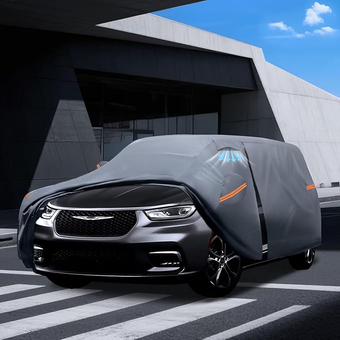 Minivan Car Cover for Chrysler Pacifica 100% Waterproof All Weather, Heavy Duty Outdoor Full Exterior Covers Rain Sun Wind UV Protection.