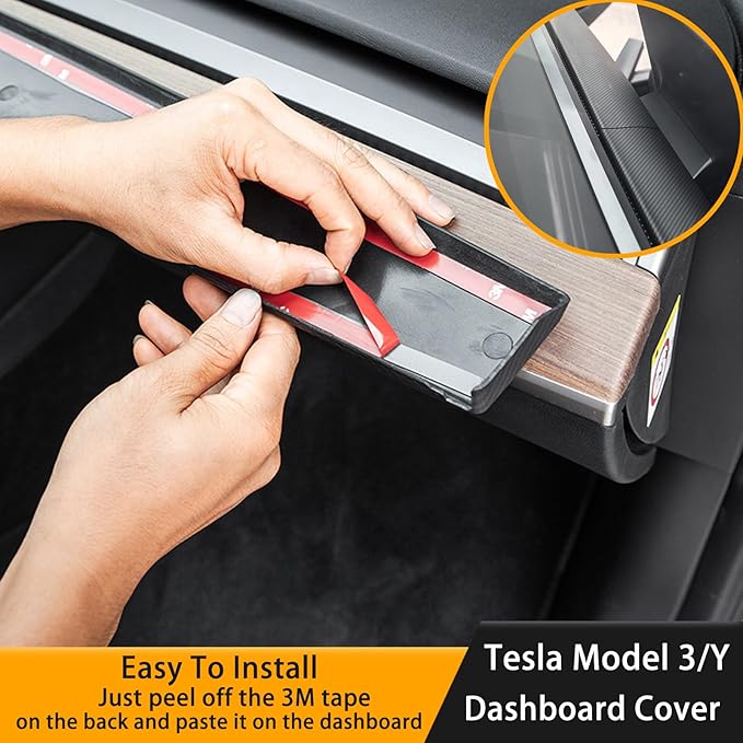 for Tesla Model Y (2019-2024) Model 3 (2021-2023) Dash Wrap Front Door Trim ABS Dashboard Cover Cap Interior Decoration Wrap Kit Compatible Whit Accessories 4Pcs(Matte Carbon Fiber Pattern)