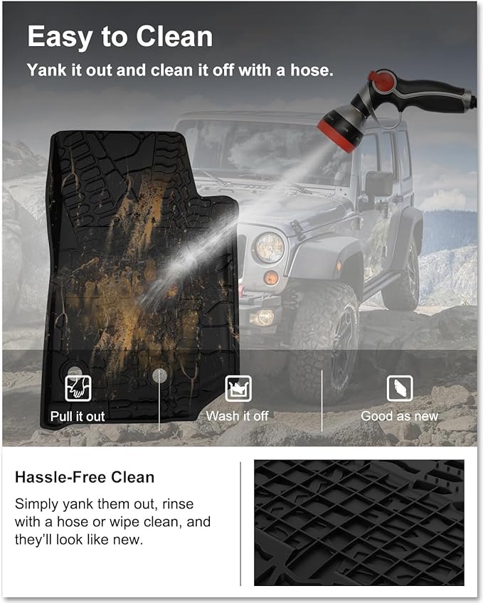 KIWI MASTER Floor Mats for 2014-2017 Jeep Wrangler JK 2-Door, Custom Fit All Weather Car Mats, Heavy Duty TPE Floor Liners, Front & Rear 2 Row, Black