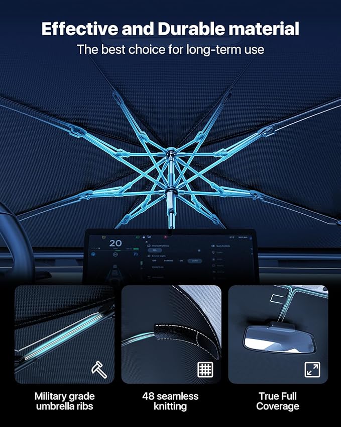 Windshield Sun Shade Umbrella – Custom-Fit for Pilot 2016–2025, Vinyl Coating Heat Shield, 99% UV Blocking, Keep Large SUV Interior Cool, Heavy-Duty Spring Structure