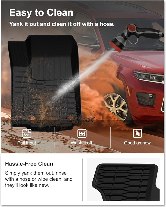 KIWI MASTER Floor Mats for 2022-2026 New Jeep Grand Cherokee/ 4xe, Custom Fit All Weather Car Mats, Heavy Duty TPE Floor Liners, Front & Rear 2 Row, Black