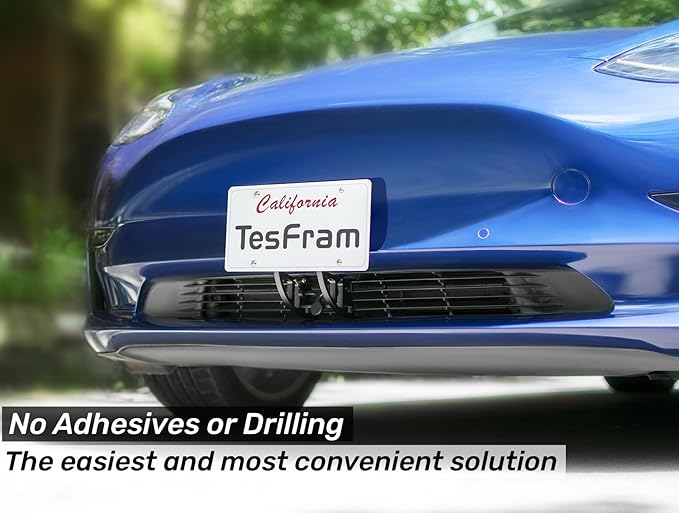 No Drill Front License Plate Holder for Tesla Model 3 (2017-2023), Height-Adjustable & USA Patent-Made Front License Plate Bracket Mounting Kit with Anti Theft Features