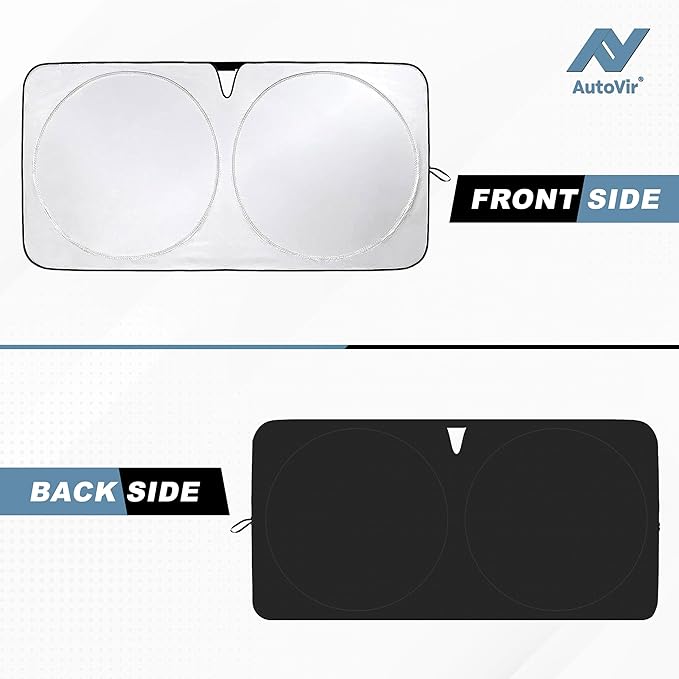 Tesla Windshield Sun Shade for Model 3 and Y | Reflective 240T Material Blocks Sun & Heat | Offers Protection for Car Interior | Foldable Sun Blocker with Storage Pouch | Tesla Car Accessories