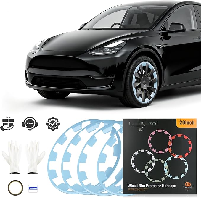 Wheel Rim Protect for Tesla Model Y 20" (2020-2024), Easy-Install Hubcaps Induction Wheel Cover, Scratch-Resistant Car Tire Trim Rings, Stylish Giftable, Glacier Blue 4Pcs Model Y Accessories