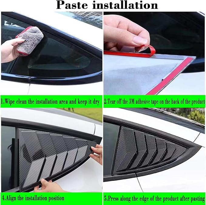 YHCDSEA for Model 3 Rear Side Window Shutter Cover Louver Sport Style Cool Exterior Decoration fit for Tesla Model 3 2017-2026 Accessories (Matt Carbon Fiber Pattern)