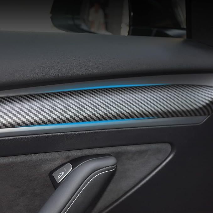 KKTR-CAR Dashboard Cover Wrap and Front Door Inner Armrest Panel Cover Trim Compatible with Tesla Model 3 2021-2023 Model y 2020-2025,NOT for Performance (Matte Carbon Fiber Pattern, 4pcs)