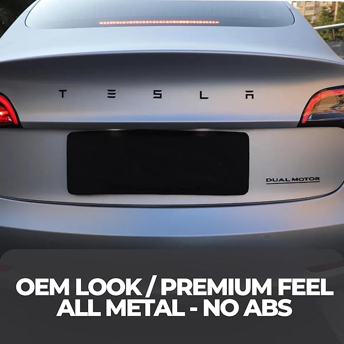 Metal Raised T Logo Tesla Letters Dual Motor Emblem Decal Sticker Matte Black Front Trunk Tailgate with 3M Adhesive for Tesla Model 3 Model Y Highland Juniper (Tesla Letters & T Logo & Dual Motor)