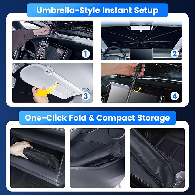 Windshield Sun Shade Umbrella for Chrysler Pacifica 2017-2025,Heat Blocking Keep Car Cool,UV Protection Windshield Sunshade, Emergency Rain Shield&Dashboard Protector-Thickened ICY Silver