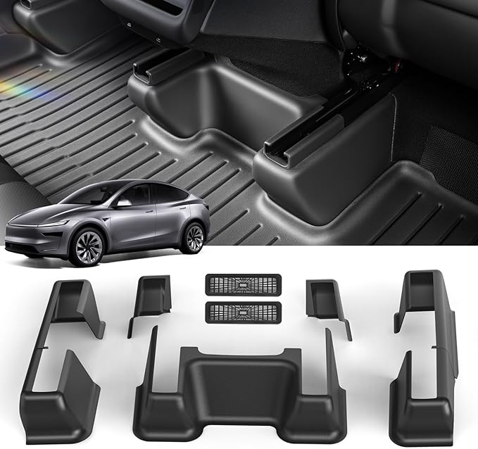 ThinSGO for Tesla New Model Y Juniper Underseat Protector Seat Slide Rail Cover Rear Row Under Seat Rail Anti-Kick Protector Accessories for Tesla New Model Y (Juniper) Interior Accessories 2025-2026