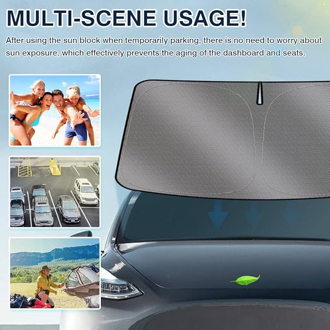 Karltys Front Windshield Sun Shade for 2017-2026 Tesla Model 3, Foldable Window Sunshade Custom Fit Model 3 Highland, 240T Reflective Sun Shade Visor Protector Blocks UV Rays Keep Car Cool