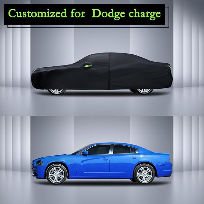 Car Cover Custom Fit for Dodge Charger 2006-2025, Waterproof All Weather Full Exterior Cover Rain Sun Hail Protector Car Cover with Door Zipper