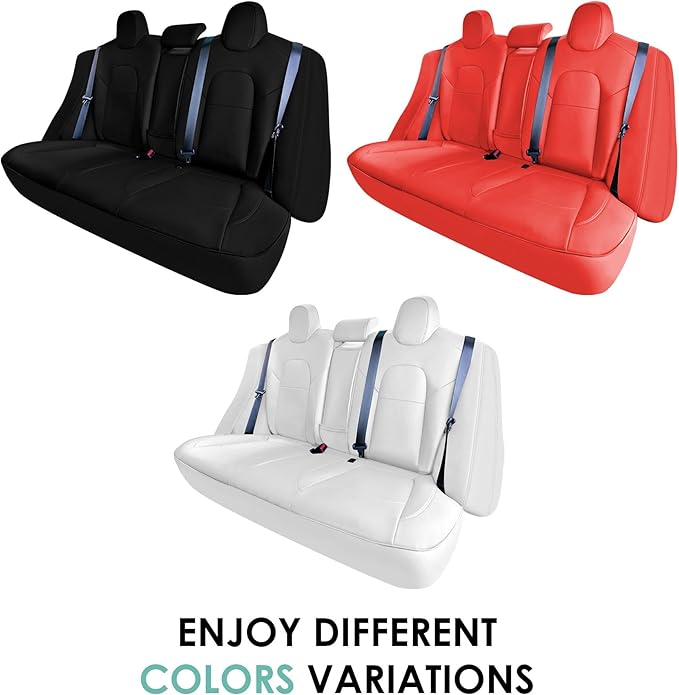 FH Group Custom Fit Car Seat Covers Specifically Made for 2017–2023 Tesla Model 3 Rear Set Solid White Faux Leather Car Seat Covers, Waterproof Automotive Seat Covers, Tesla Accessories