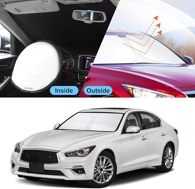 YYCKE Windshield Sun Shade Accessories Compatible with 2014-2024 Q50 for Infiniti Foldable Sunshade Sun Visor Blocks UV