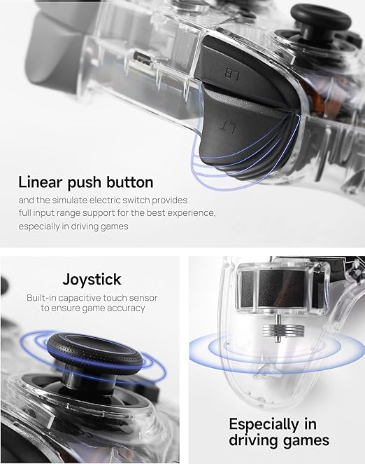 TPARTS Wireless Game Controller for Tesla Model 3/Y/S/X, Multi-Device Crystal Clear Controller with 7-Colors LED Mode Special Programmed and Design For Tesla/Switch/STEAM Deck/PC(1 pc)