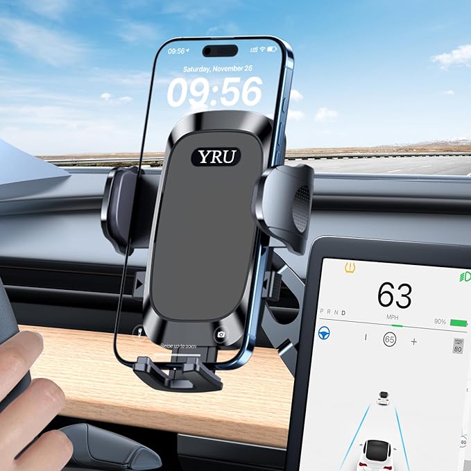 Military-Grade for Tesla Phone Mount 2026【Foldable Heavy-Duty Metal & 360° Rotatable Arm】【90+LBS Safest Strongest & Patent Certs】【Extreme -40°F~203°F Resistant】 for Model 3 Y Cybertruck (Dark Gray)