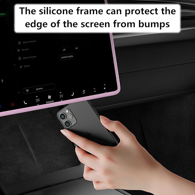 4PCS Center Console Wireless Charger Mat Silicone for 2025 2026 Tesla New Model Y Juniper Cup Holder Insert, Screen Edge Protector Frame, Rear View Mirror Cover Decoration Accessories(Pink)