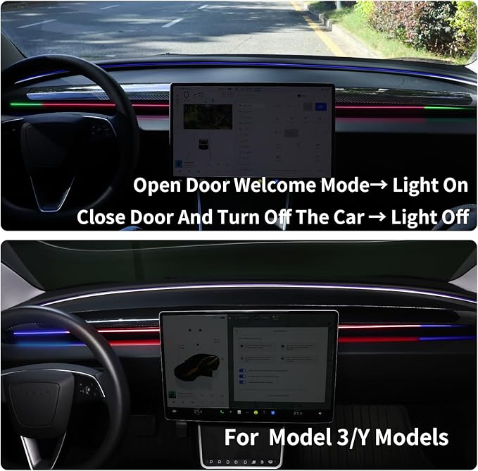 Ambient Light with Blind Spot Detection & Warning for Tesla Model 3 (2021–2023) & Model Y (2020–2024) | BSD Monitoring System | Multi-Color LED Safety Ambient Lighting | OTA Update | AMD